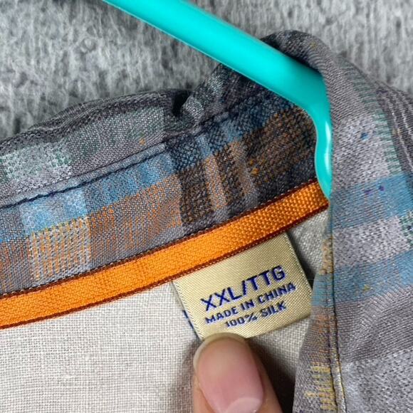 Tommy Bahama Original Fit Button Up Shirt Men's 2XL 100% Silk Gray Plaid Resort - Picture 4 of 9